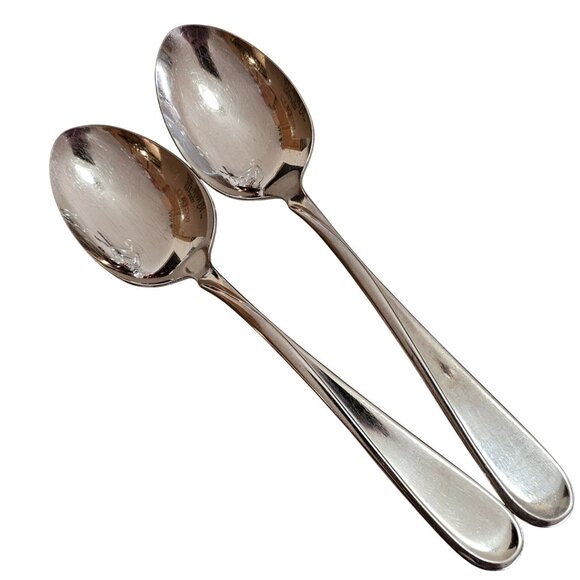 2 Oneida Flight II Serving Spoon 8.5" stainless 2000s vtg art deco style - Picture 1 of 8